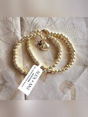 NEW! Alex and Ani Women's Double Stretch Seashell + Starfish Charm Bracelet